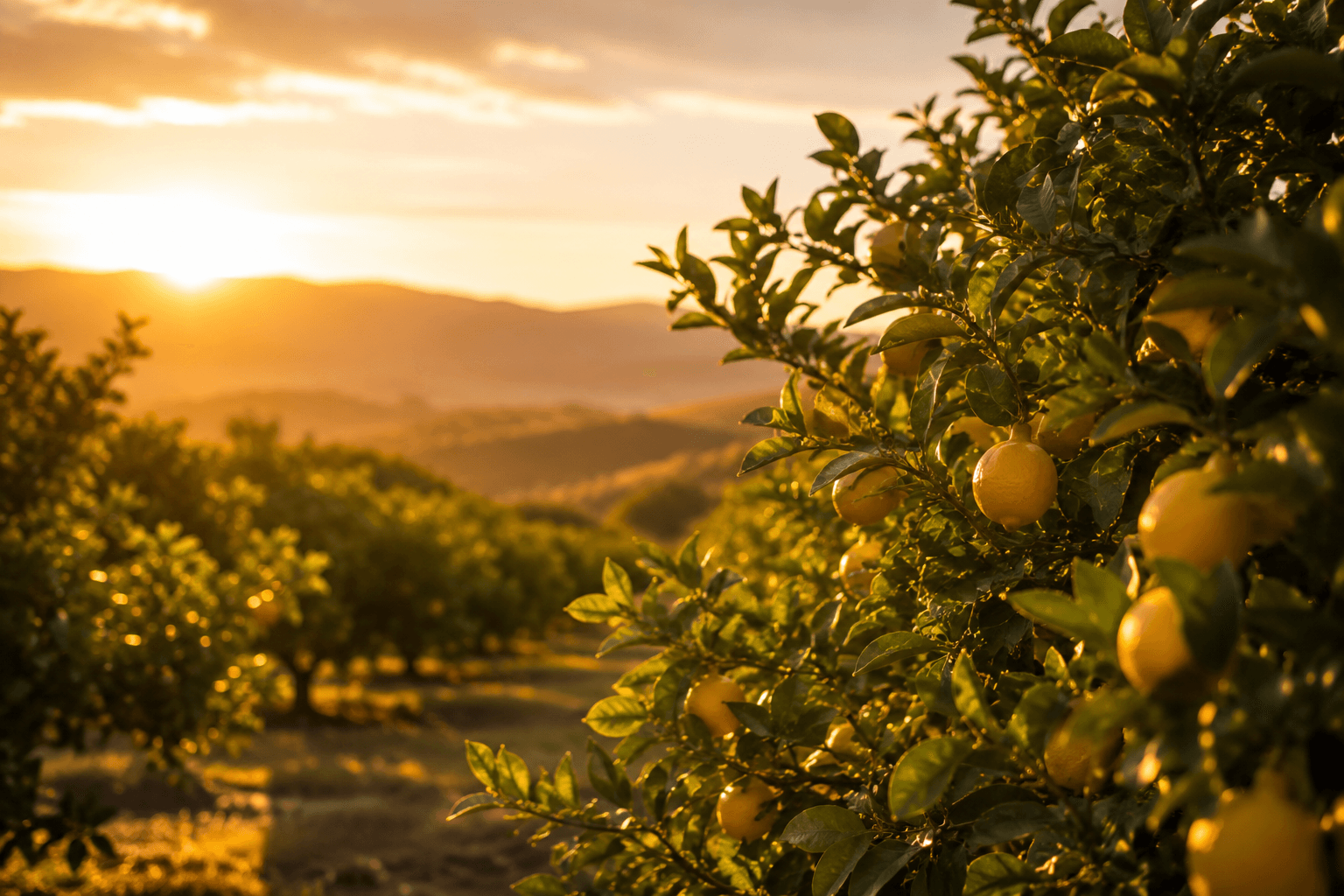 California citrus grove at golden hour, Norco, CA